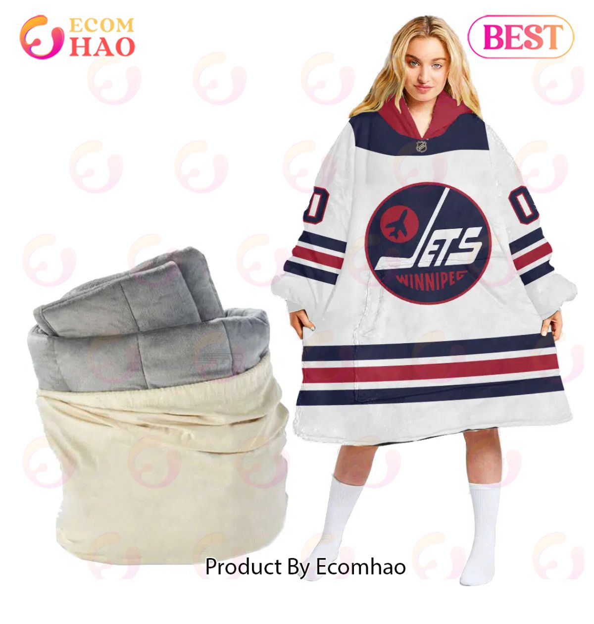 NHL Winnipeg Jets Personalized Oodie Blanket Hoodie Snuggie Hoodies For All Family