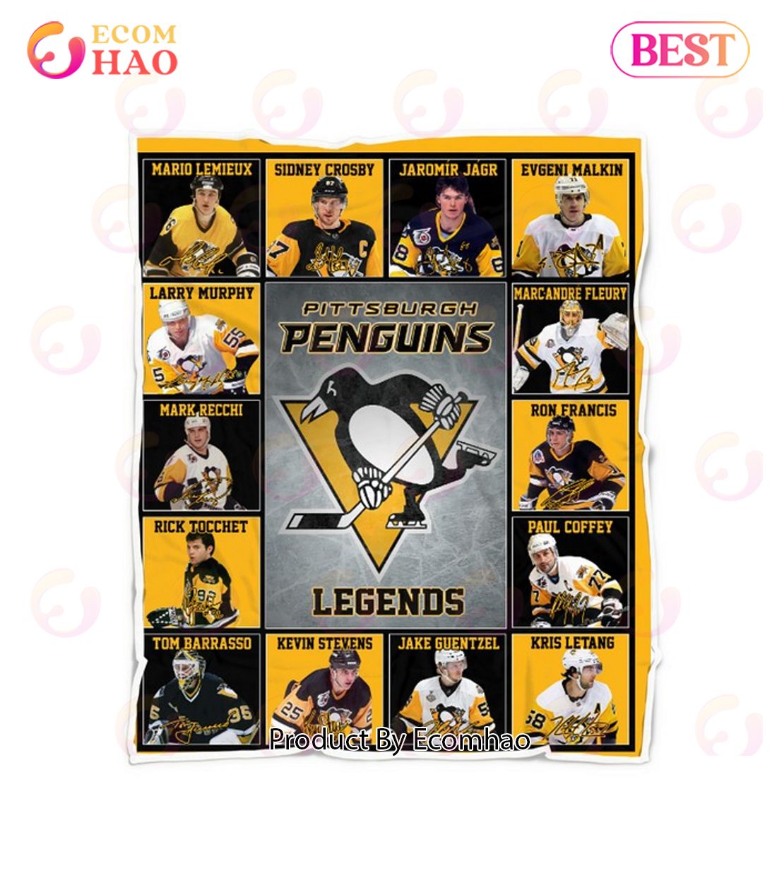 NHL Pittsburgh Penguins Legends Quilt, Fleece Blanket, Sherpa Fleece Blanket