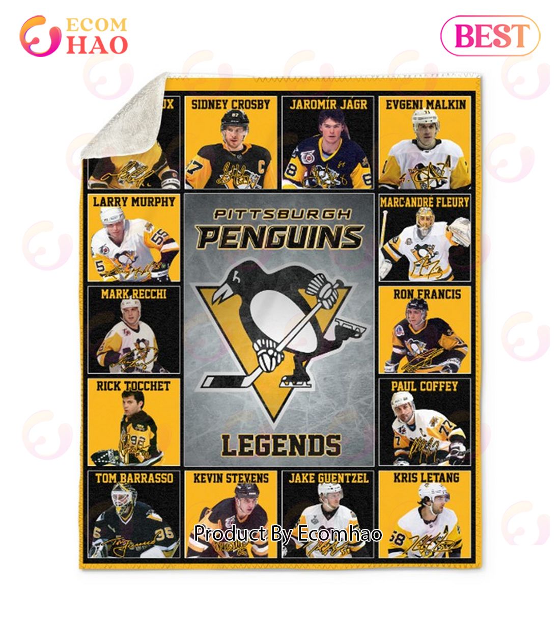 NHL Pittsburgh Penguins Legends Quilt, Fleece Blanket, Sherpa Fleece Blanket