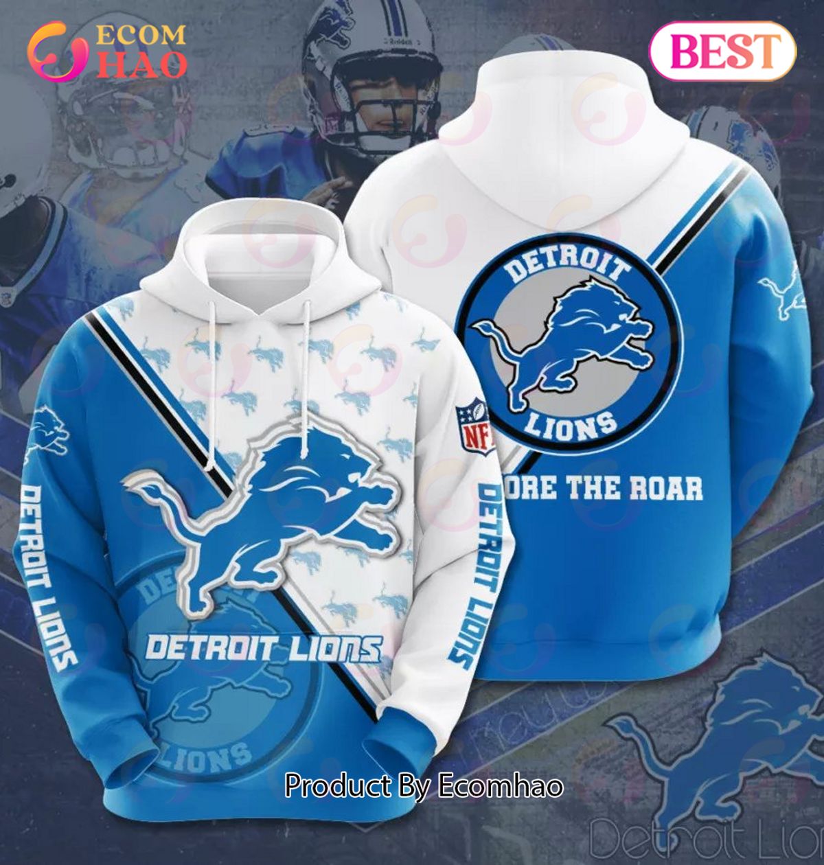 NFL Detroit Lions 3D Team Logo Hoodie