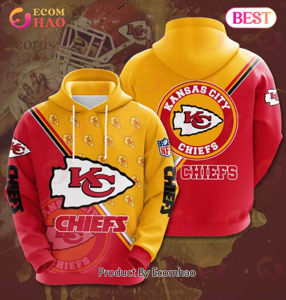 NFL Kansas City Chiefs 3D Team Logo Hoodie