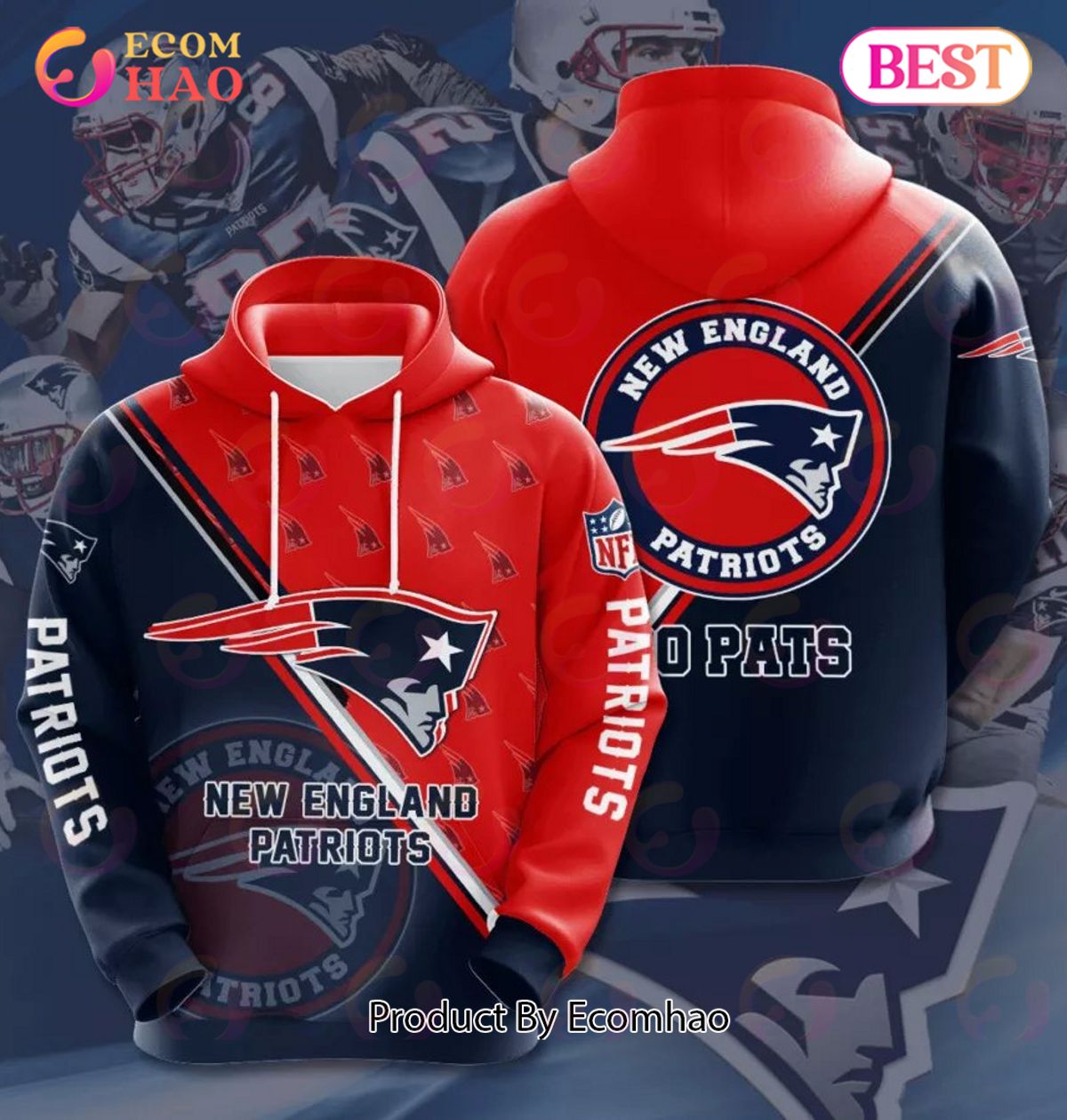 NFL New England Patriots 3D Team Logo Hoodie