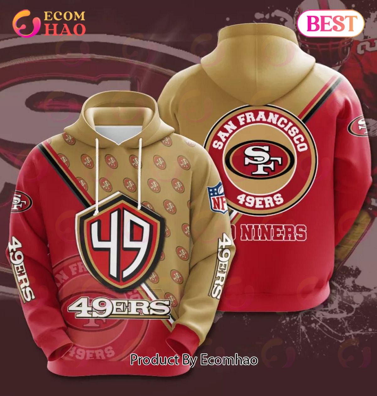 San Francisco 49ers NFL Mens Solid Gaiter Hoodie