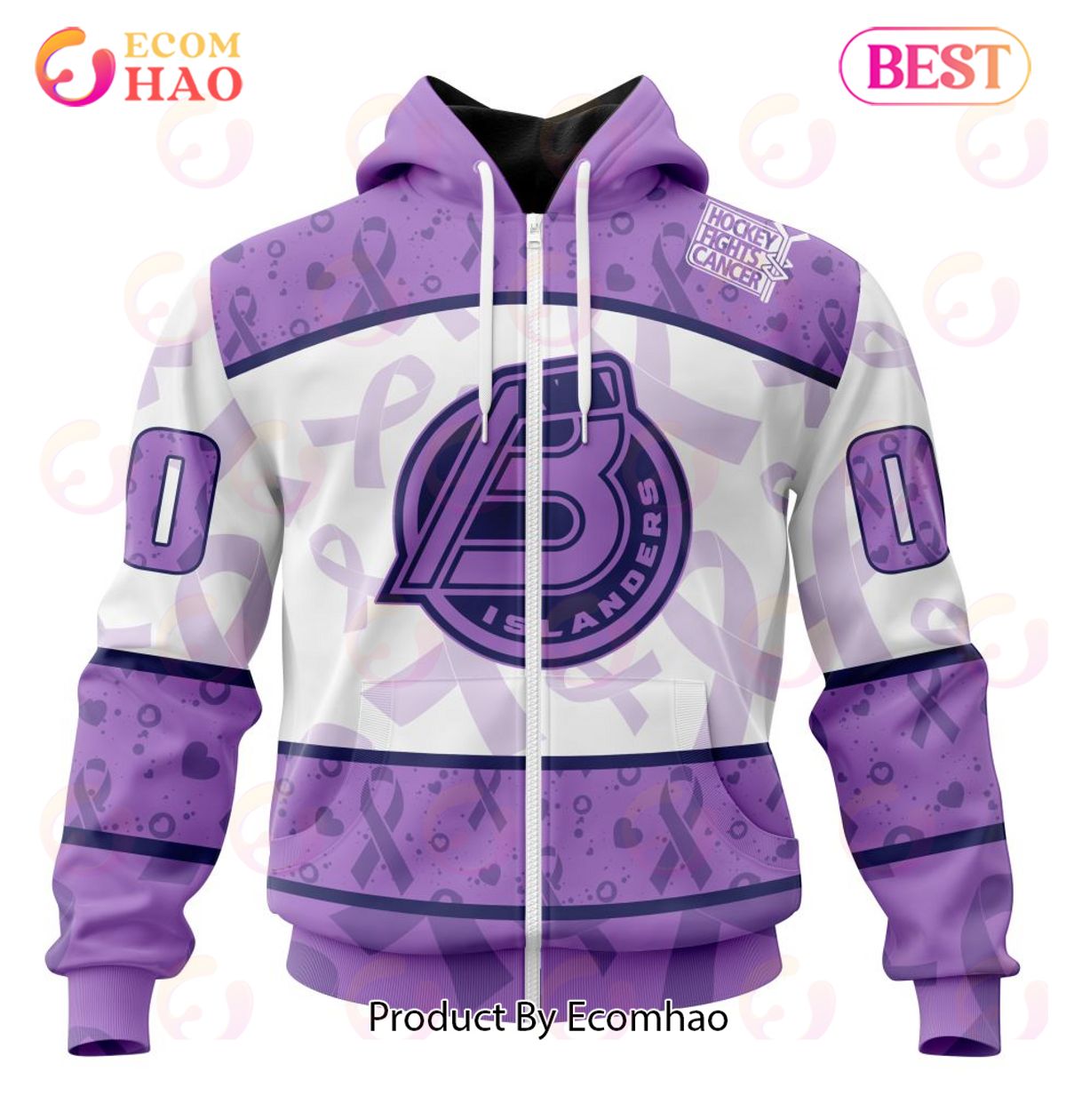 AHL Bridgeport Islanders Special Lavender Fight Cancer 3D Hoodie