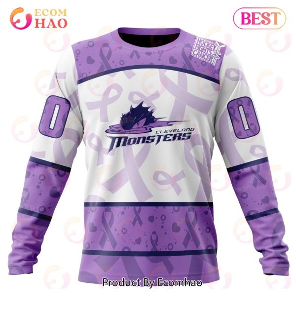 AHL Cleveland Monsters Special Lavender Fight Cancer 3D Hoodie