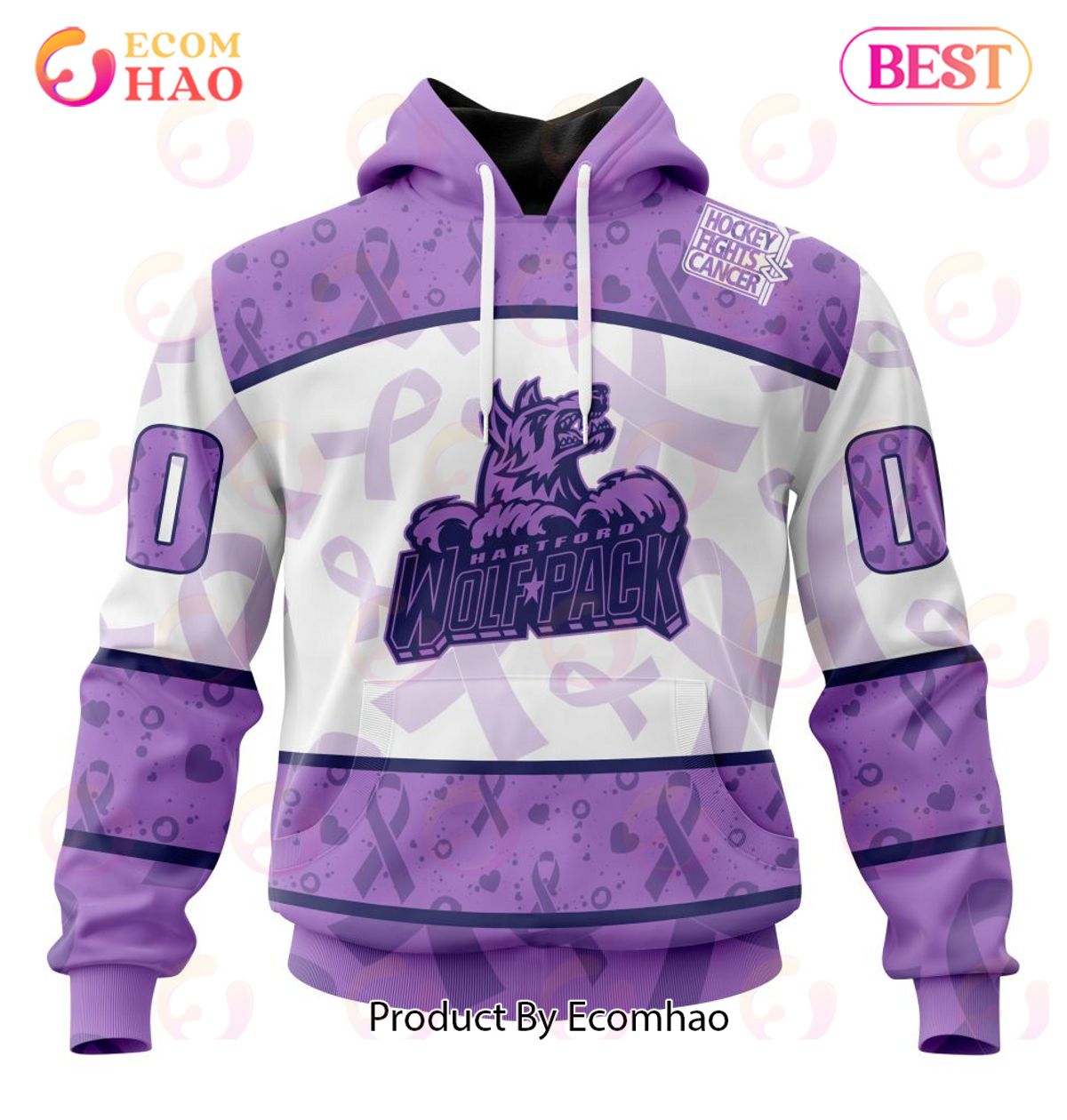 AHL Hartford Wolf Pack Special Lavender Fight Cancer 3D Hoodie