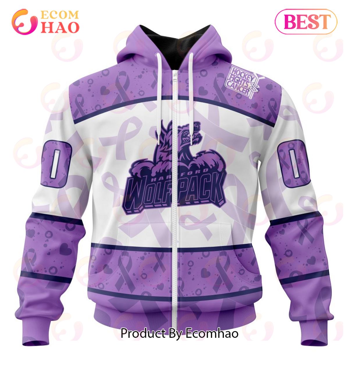 AHL Hartford Wolf Pack Special Lavender Fight Cancer 3D Hoodie