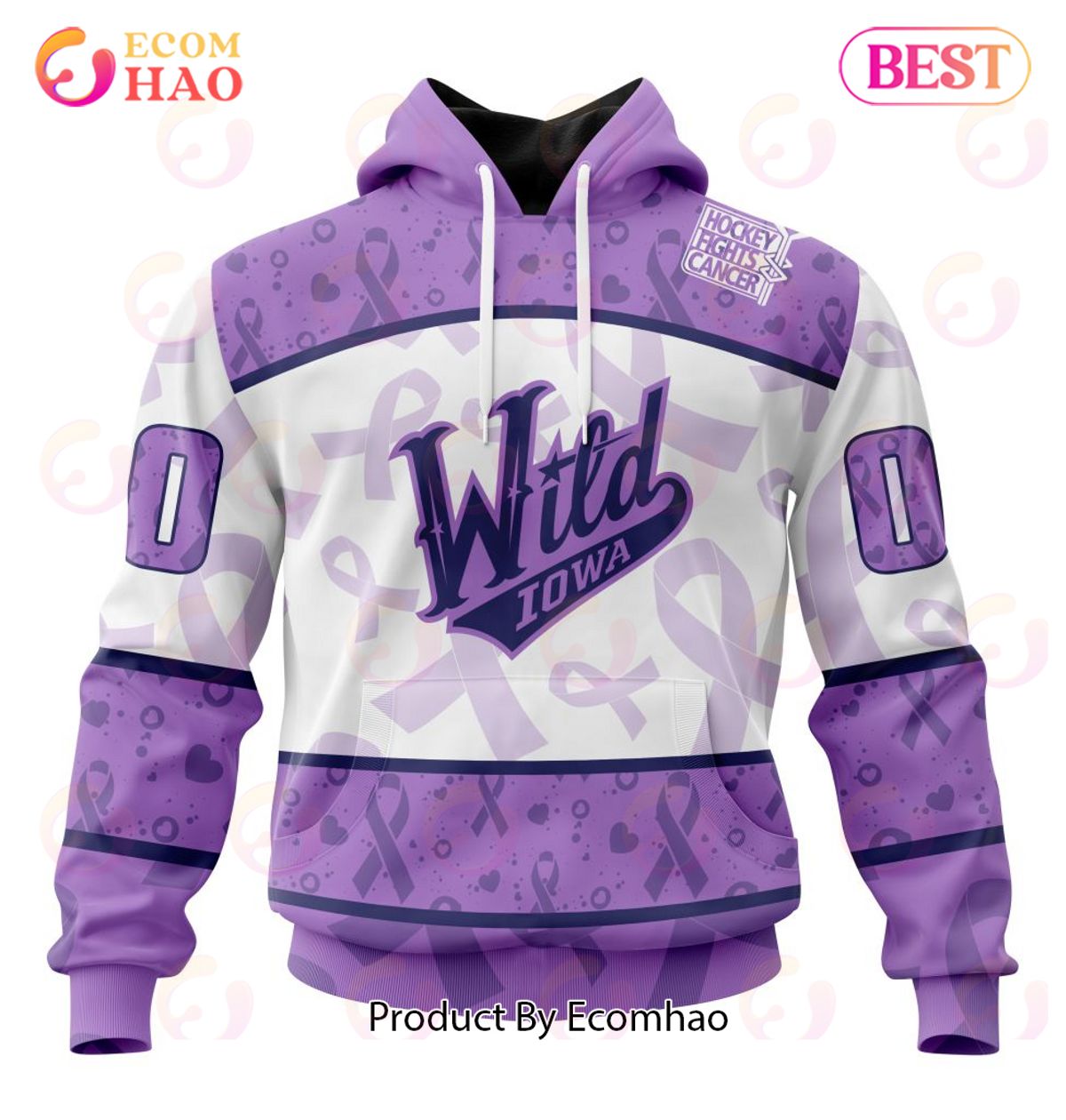 AHL Iowa Wild Special Lavender Fight Cancer 3D Hoodie