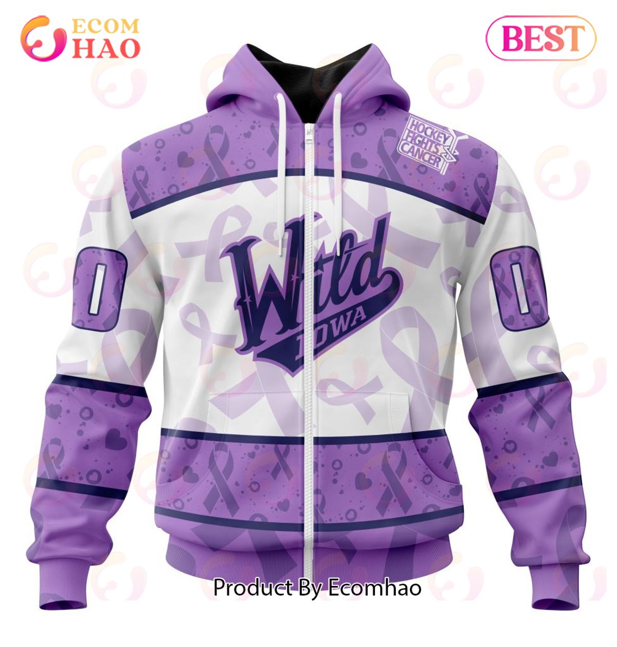 AHL Iowa Wild Special Lavender Fight Cancer 3D Hoodie