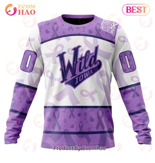 AHL Iowa Wild Special Lavender Fight Cancer 3D Hoodie