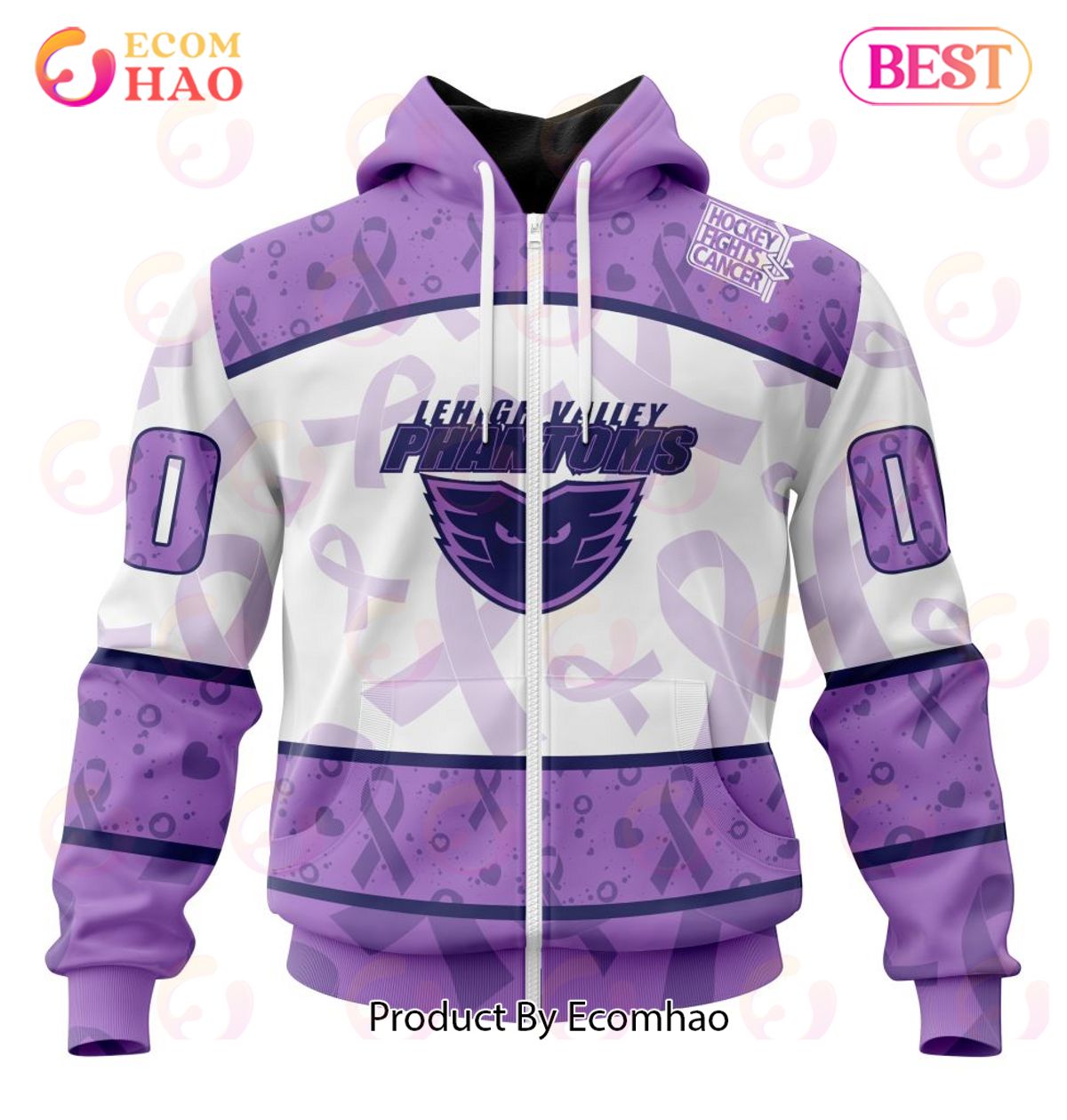 AHL Lehigh Valley Phantoms Special Lavender Fight Cancer 3D Hoodie