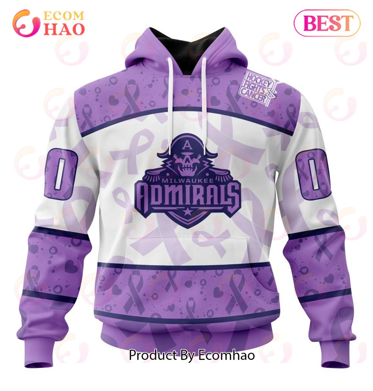 AHL Milwaukee Admirals Special Lavender Fight Cancer 3D Hoodie