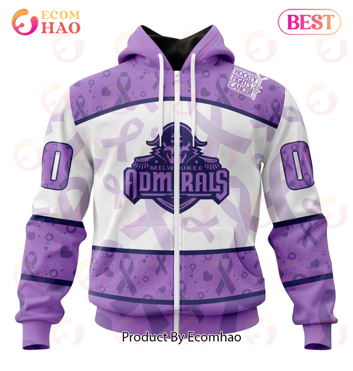 AHL Milwaukee Admirals Special Lavender Fight Cancer 3D Hoodie