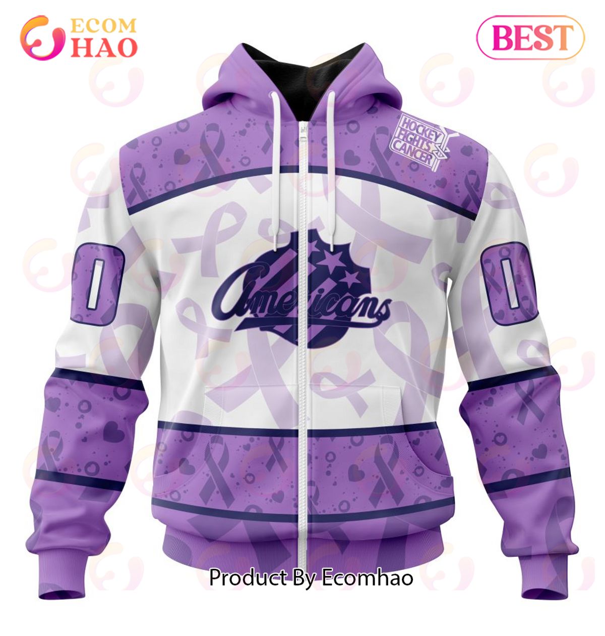 AHL Rochester Americans Special Lavender Fight Cancer 3D Hoodie