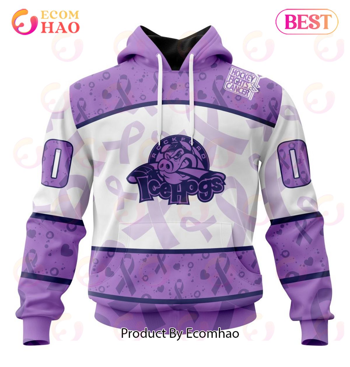 AHL Rockford IceHogs Special Lavender Fight Cancer 3D Hoodie