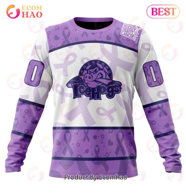 AHL Rockford IceHogs Special Lavender Fight Cancer 3D Hoodie