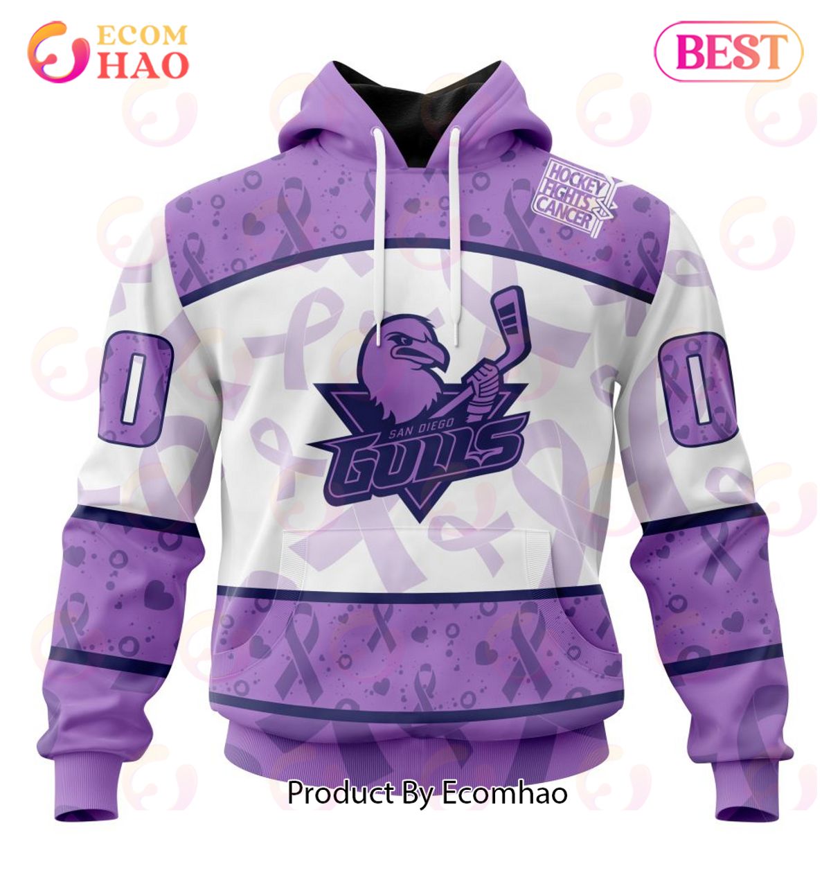 AHL San Diego Gulls Special Lavender Fight Cancer 3D Hoodie