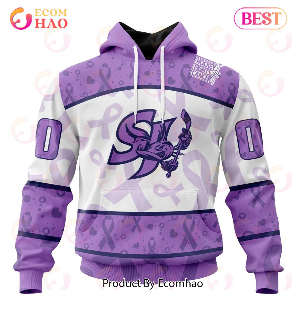 AHL San Jose Barracuda Special Lavender Fight Cancer 3D Hoodie