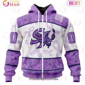 AHL San Jose Barracuda Special Lavender Fight Cancer 3D Hoodie