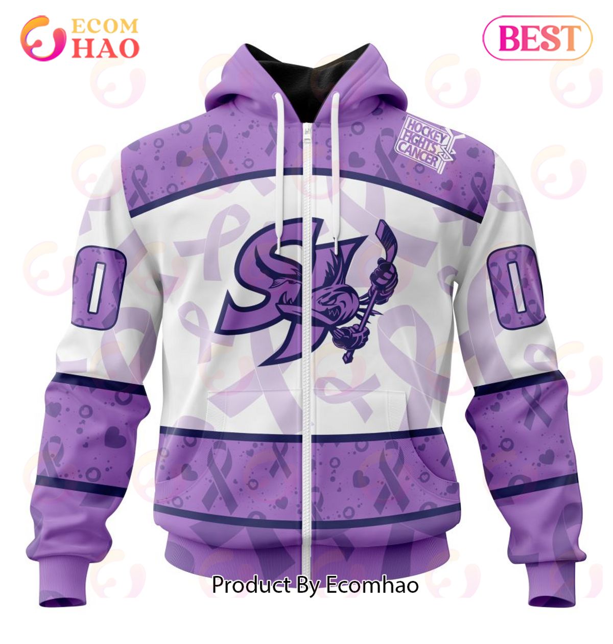 AHL San Jose Barracuda Special Lavender Fight Cancer 3D Hoodie