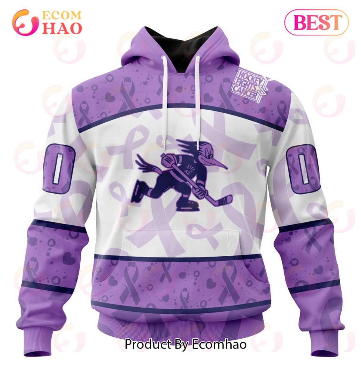 AHL Tucson Roadrunners Special Lavender Fight Cancer 3D Hoodie