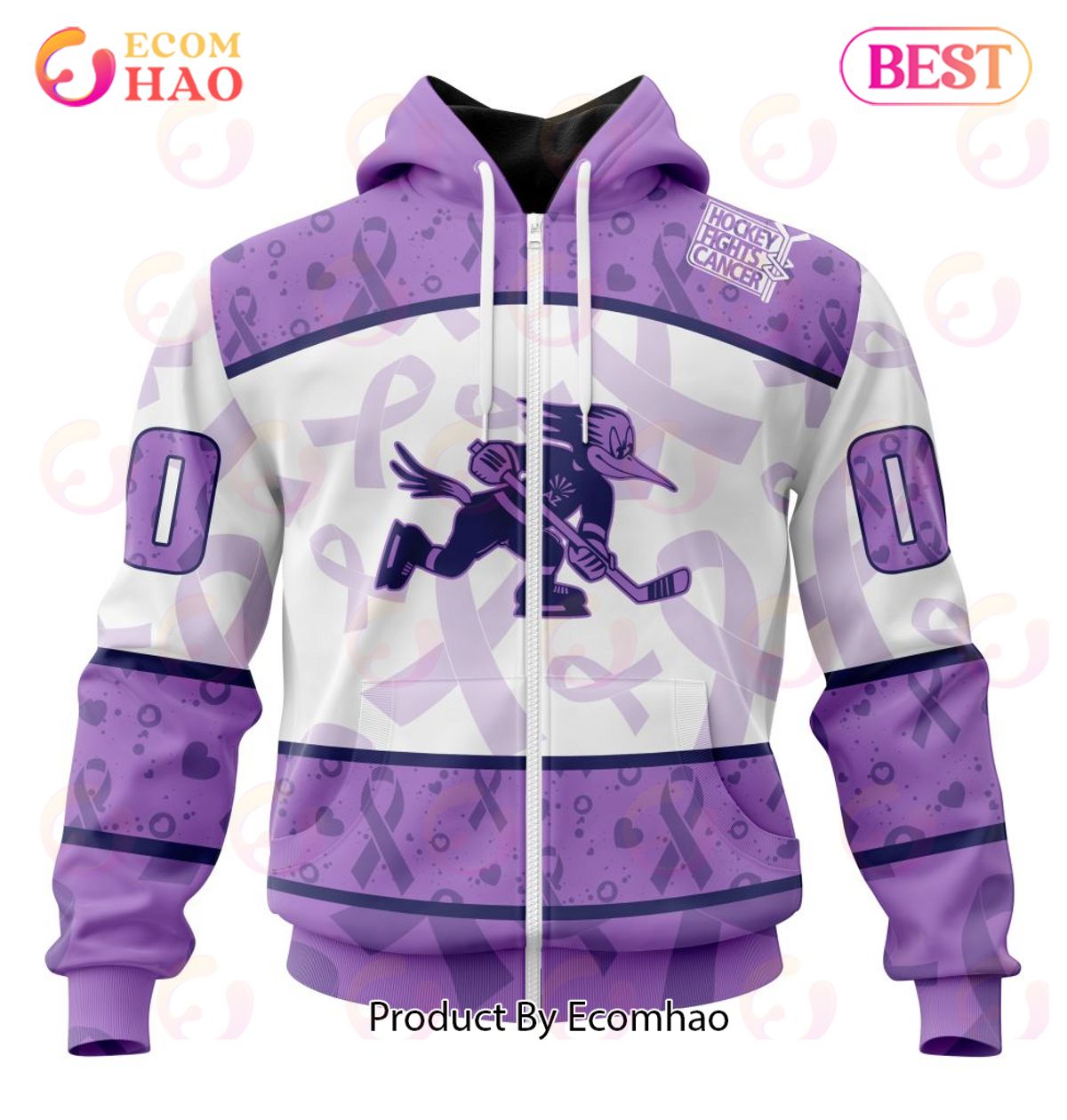 AHL Tucson Roadrunners Special Lavender Fight Cancer 3D Hoodie