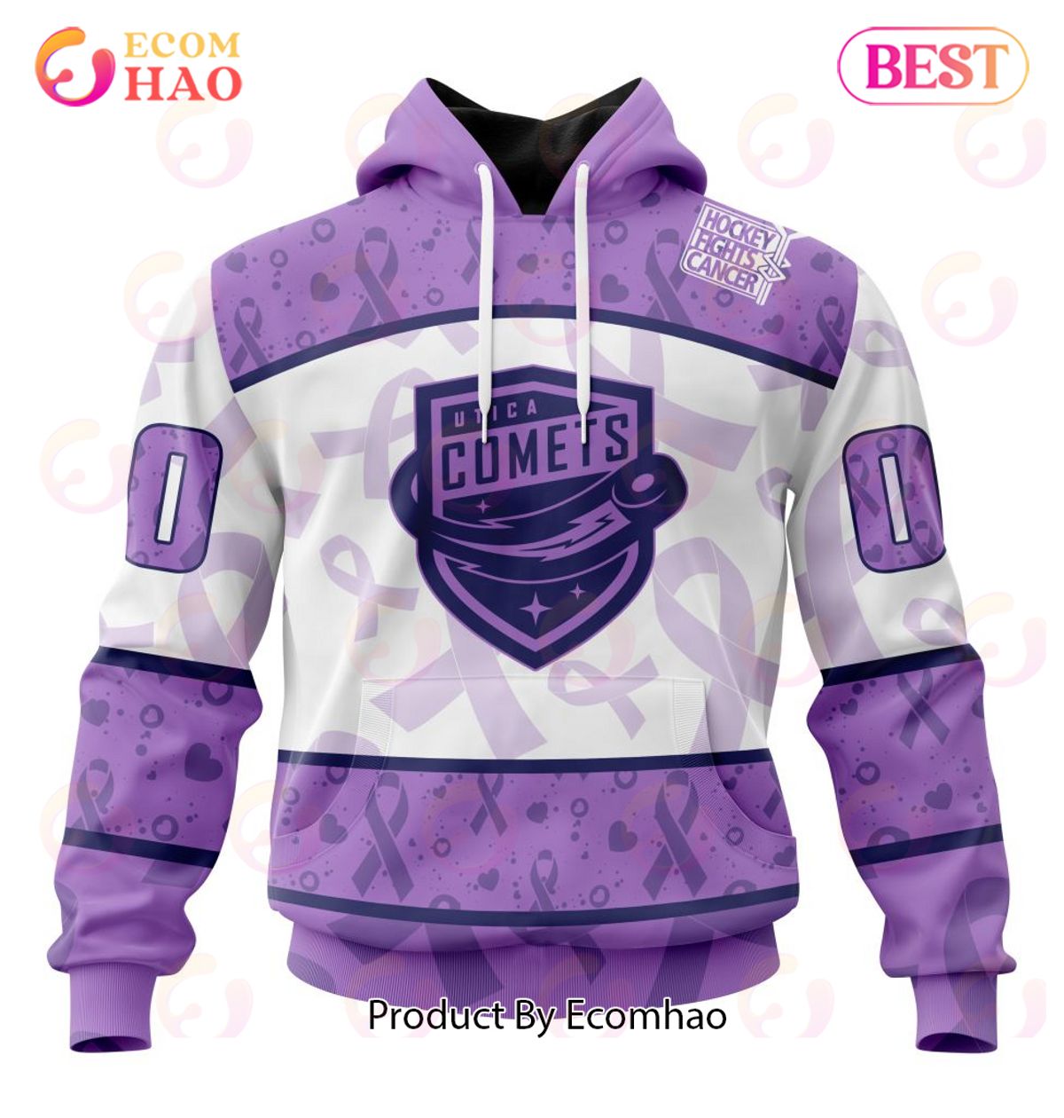 AHL Utica Comets Special Lavender Fight Cancer 3D Hoodie