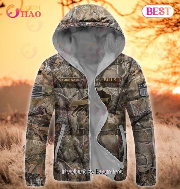 Custom Name NFL Buffalo Bills Personalized Hunting Camo Full Zip Puffer Jacket