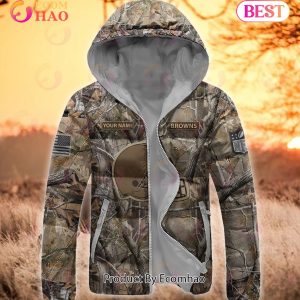 Custom Name NFL Cleveland Browns Personalized Hunting Camo Full Zip Puffer Jacket