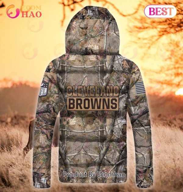 Custom Name NFL Cleveland Browns Personalized Hunting Camo Full Zip Puffer Jacket