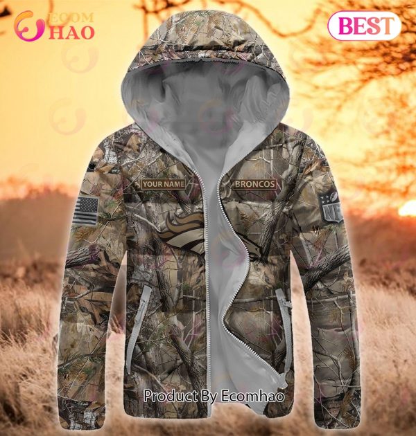 Custom Name NFL Denver Broncos Personalized Hunting Camo Full Zip Puffer Jacket