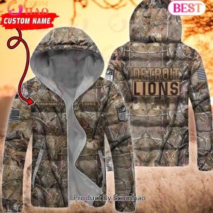 Custom Name NFL Detroit Lions Personalized Hunting Camo Full Zip Puffer Jacket