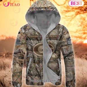 Custom Name NFL Green Bay Packers Personalized Hunting Camo Full Zip Puffer Jacket