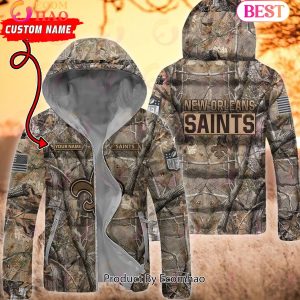 Custom Name NFL New Orleans Saints Personalized Hunting Camo Full Zip Puffer Jacket