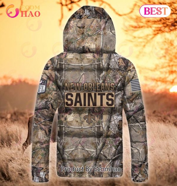 Custom Name NFL New Orleans Saints Personalized Hunting Camo Full Zip Puffer Jacket