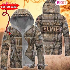 Custom Name NFL New York Giants Personalized Hunting Camo Full Zip Puffer Jacket