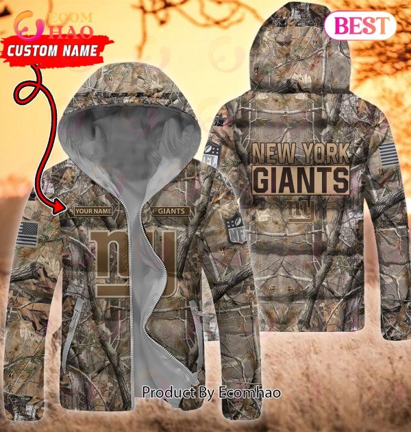 Custom Name NFL New York Giants Personalized Hunting Camo Full Zip Puffer Jacket