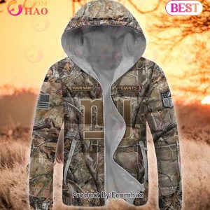 Custom Name NFL New York Giants Personalized Hunting Camo Full Zip Puffer Jacket