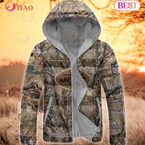Custom Name NFL New York Jets Personalized Hunting Camo Full Zip Puffer Jacket