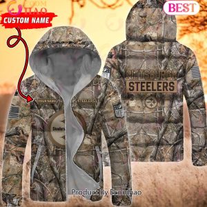 Custom Name NFL Pittsburgh Steelers Personalized Hunting Camo Full Zip Puffer Jacket