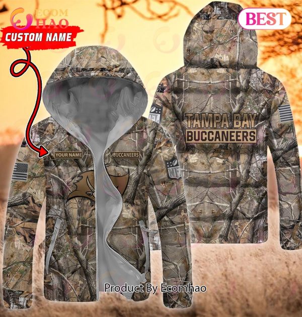 Custom Name NFL Tampa Bay Buccaneers Personalized Hunting Camo Full Zip Puffer Jacket
