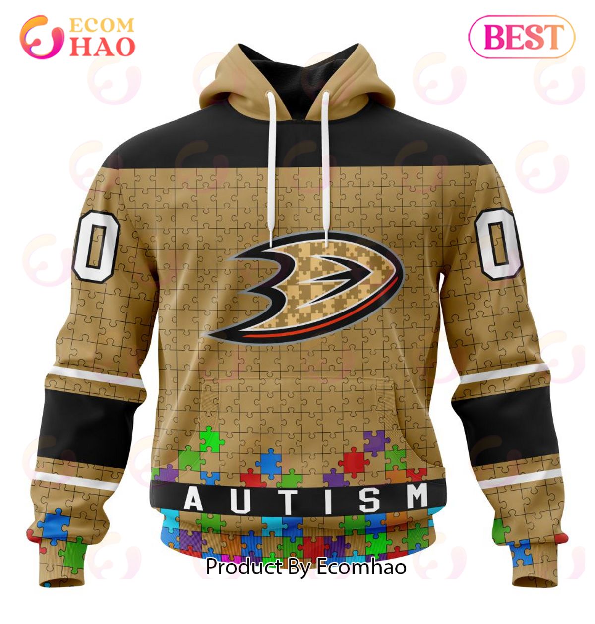 NHL Anaheim Ducks Specialized Unisex Kits Hockey Fights Against Autism 3D Hoodie