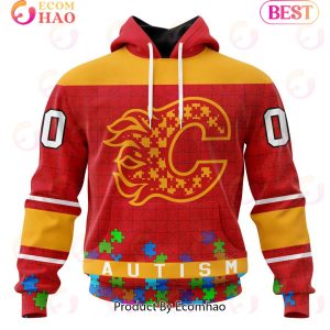 NHL Calgary Flames Specialized Unisex Kits Hockey Fights Against Autism 3D Hoodie