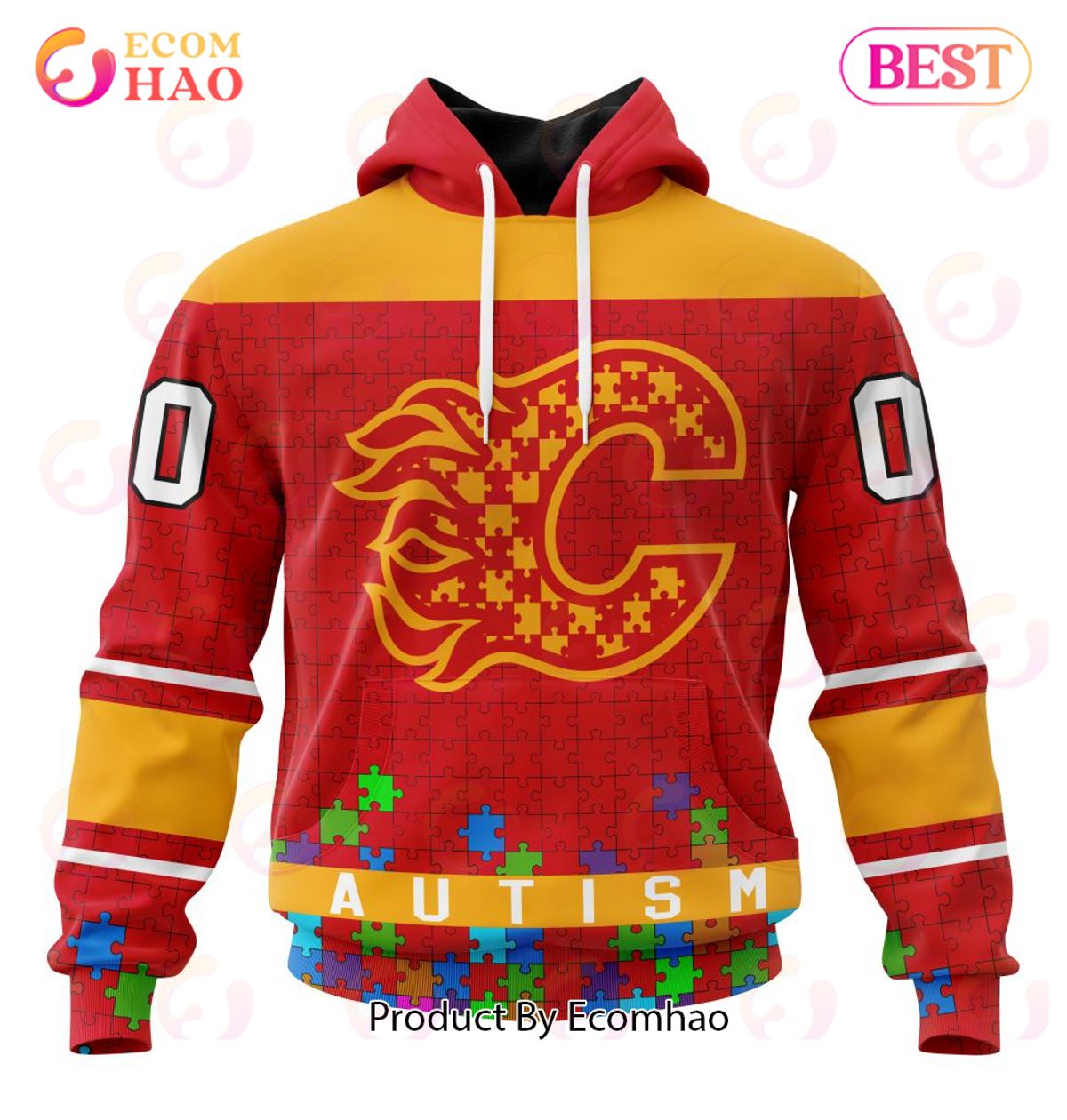 NHL Calgary Flames Specialized Unisex Kits Hockey Fights Against Autism 3D Hoodie