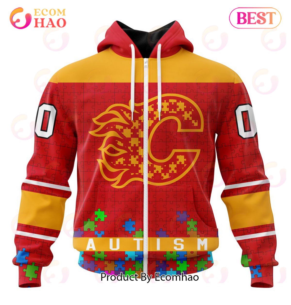 NHL Calgary Flames Specialized Unisex Kits Hockey Fights Against Autism 3D Hoodie