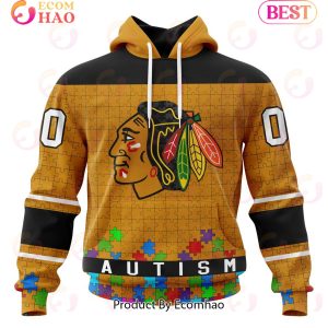NHL Chicago BlackHawks Specialized Unisex Kits Hockey Fights Against Autism 3D Hoodie