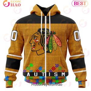 NHL Chicago BlackHawks Specialized Unisex Kits Hockey Fights Against Autism 3D Hoodie
