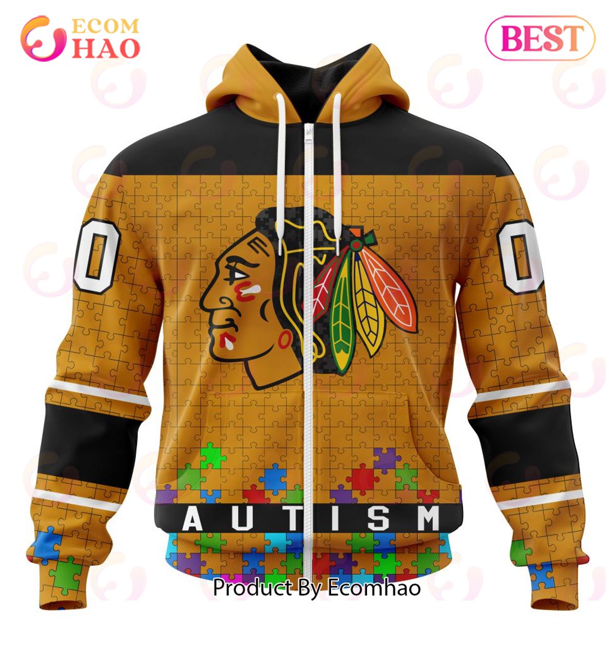 NHL Chicago BlackHawks Specialized Unisex Kits Hockey Fights Against Autism 3D Hoodie