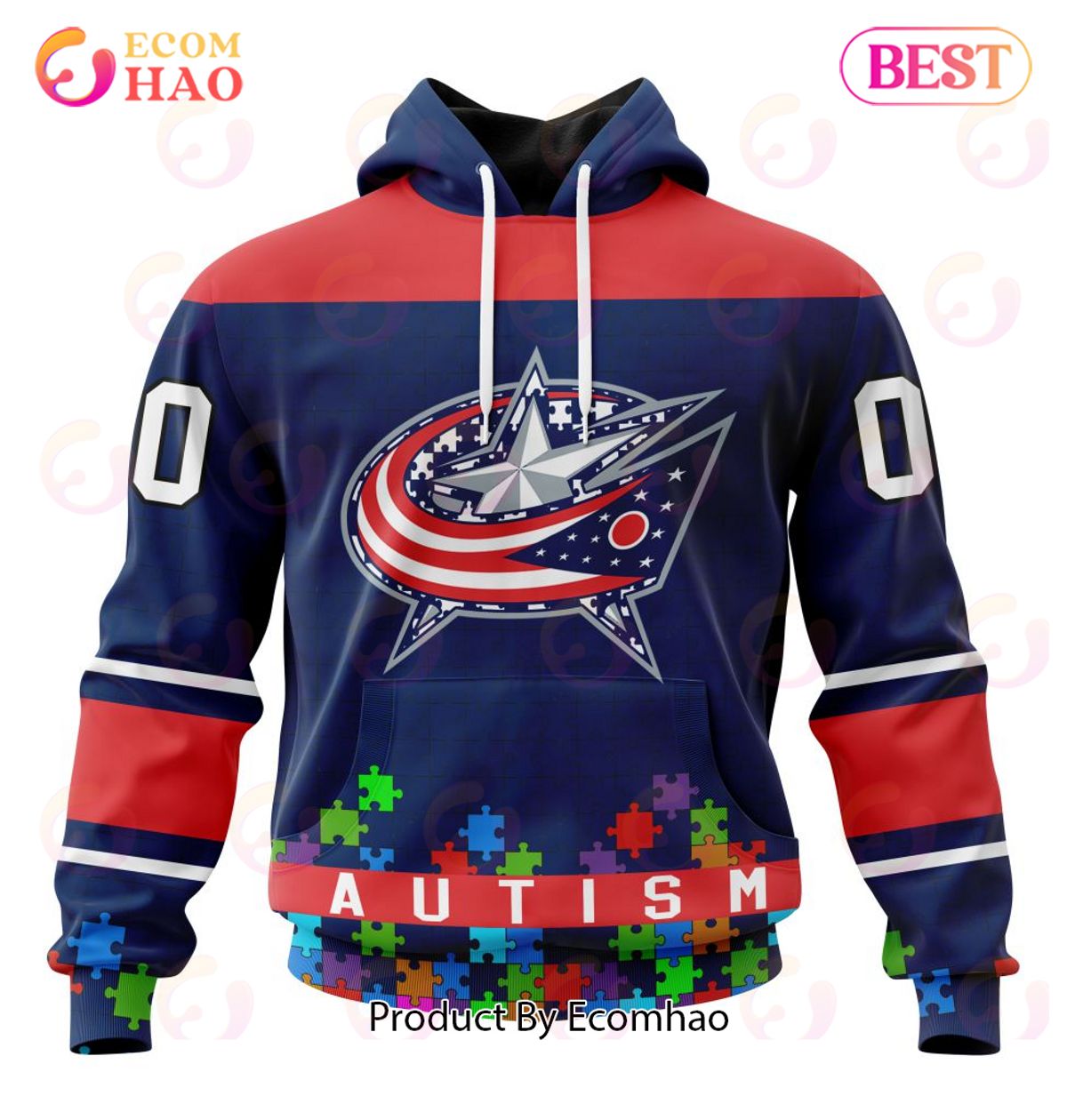 NHL Columbus Blue Jackets Specialized Unisex Kits Hockey Fights Against Autism 3D Hoodie