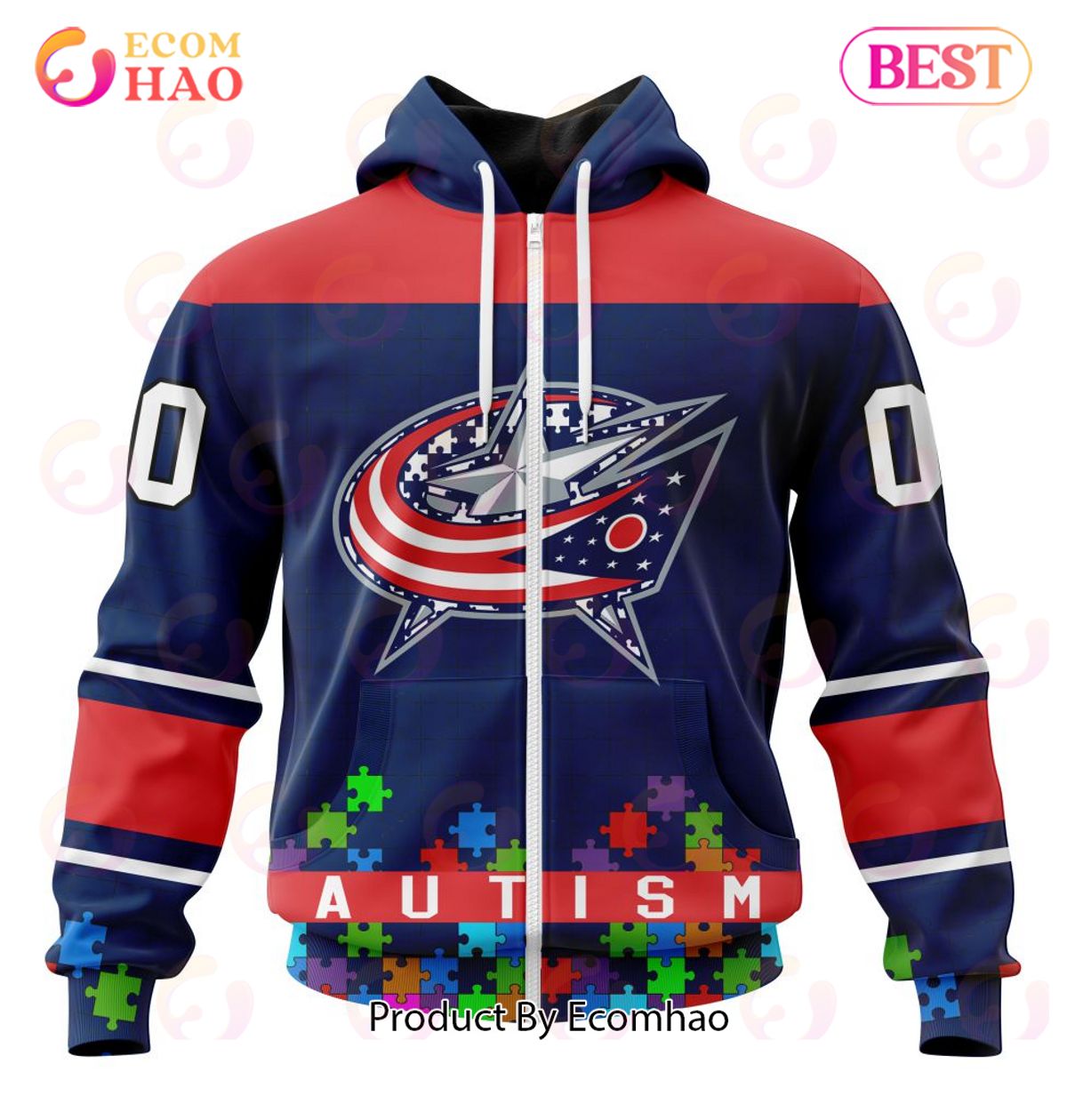 NHL Columbus Blue Jackets Specialized Unisex Kits Hockey Fights Against Autism 3D Hoodie